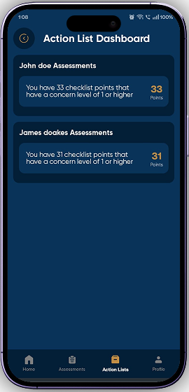 Action List Dashboard screen